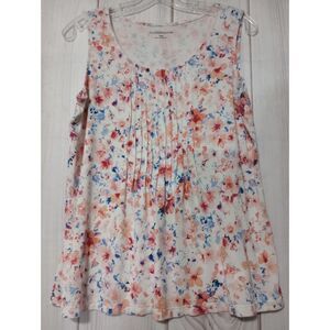 Croft & Barrow‎ PM Floral Tank Top Sleeveless Pintuck Blouse Petite Med